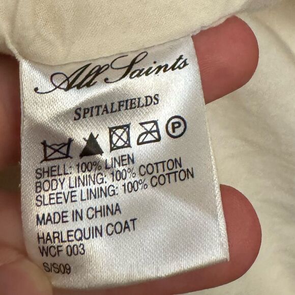 AllSaints Size 8 100% Linen Harlequin Button Front Trench Coat Lagenlook - Picture 13 of 15